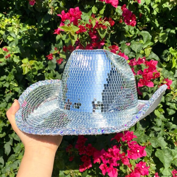 Disco Ball Mirror Cowboy Hat Cowgirl Hats for Music Festivals Sparkly Concert - Picture 1 of 7